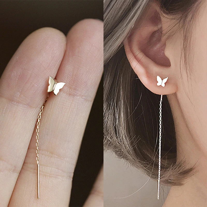 long wire thread chain drop earrings