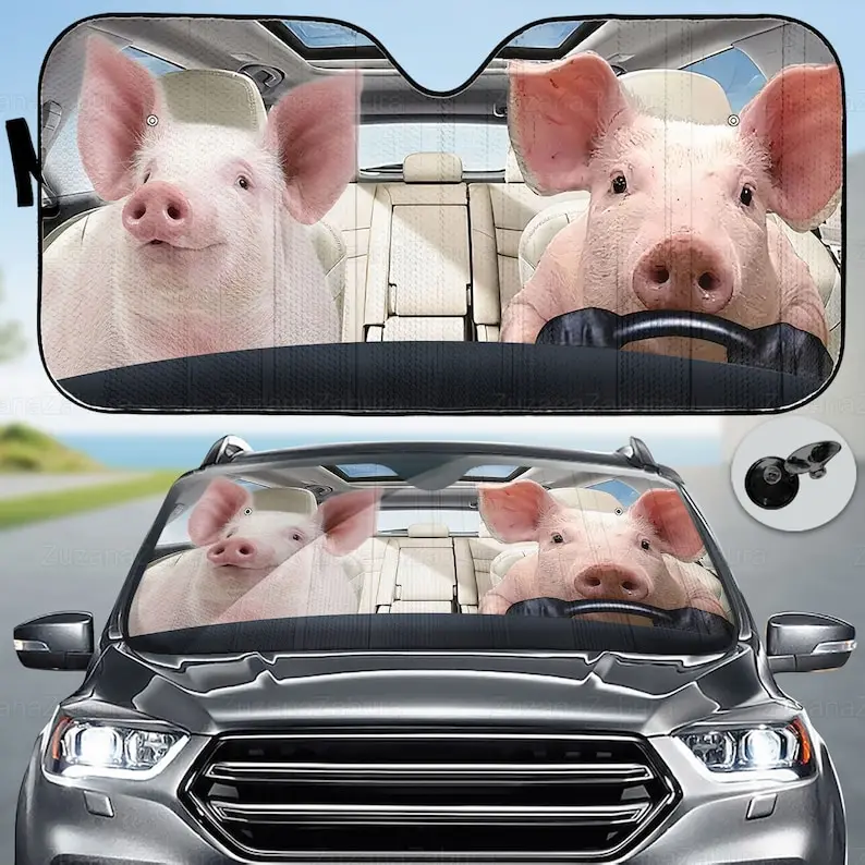 

Pig Car Sun Shade, Pig Lover Gift, Car Accessories, Funny Pig Car Decoration, Pig Auto Sun Shade, Car Windshield,