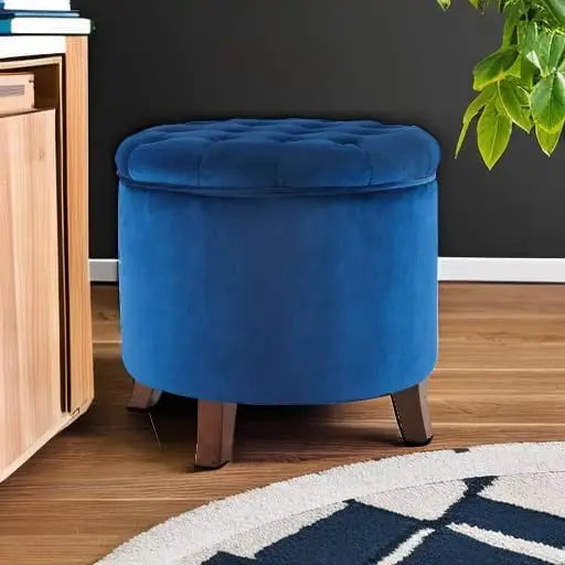 Modern Tufted Accent Storage Ottoman, Small Upholstered Button Circle Pouf Footstool with Lift Top, for Bedroom Living