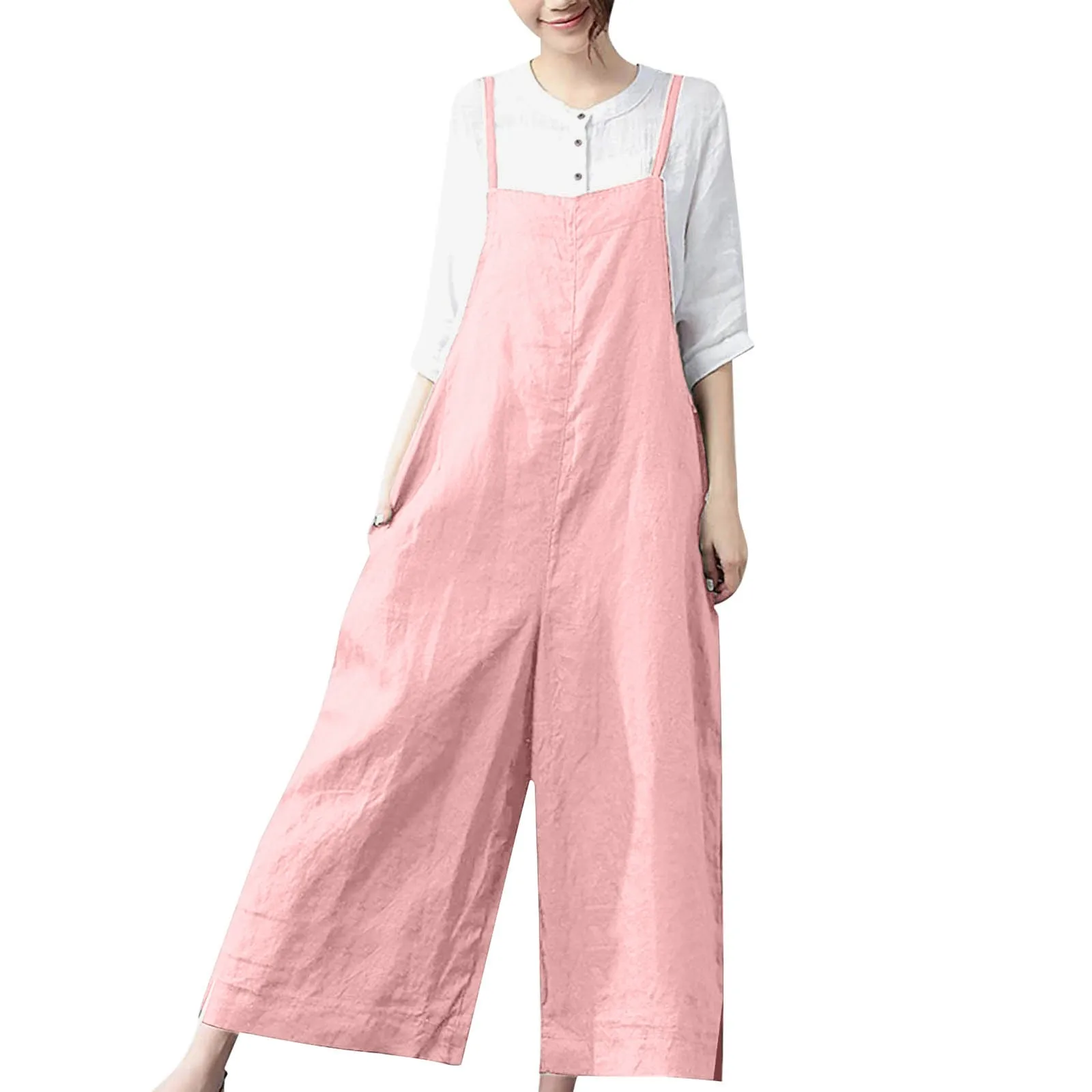 Casual Loose Jumpsuit Women Summer Solid  Straps Wide Leg Long Pants Overalls Sleeveless Oversized Jumpsuits summer rompers for womens solid color adjustable straps overalls jumpsuit lady teen girls sleeveless shorts jumpsuit with pocket