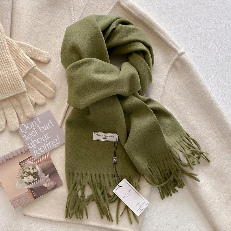 2024 Winter Wolle Schal Für Frauen Lange Warme Kaschmir Schals Hijab Solide Dame Schal Wrap Weibliche Pashmina Bandana Kopf Schals neue – Detail 24