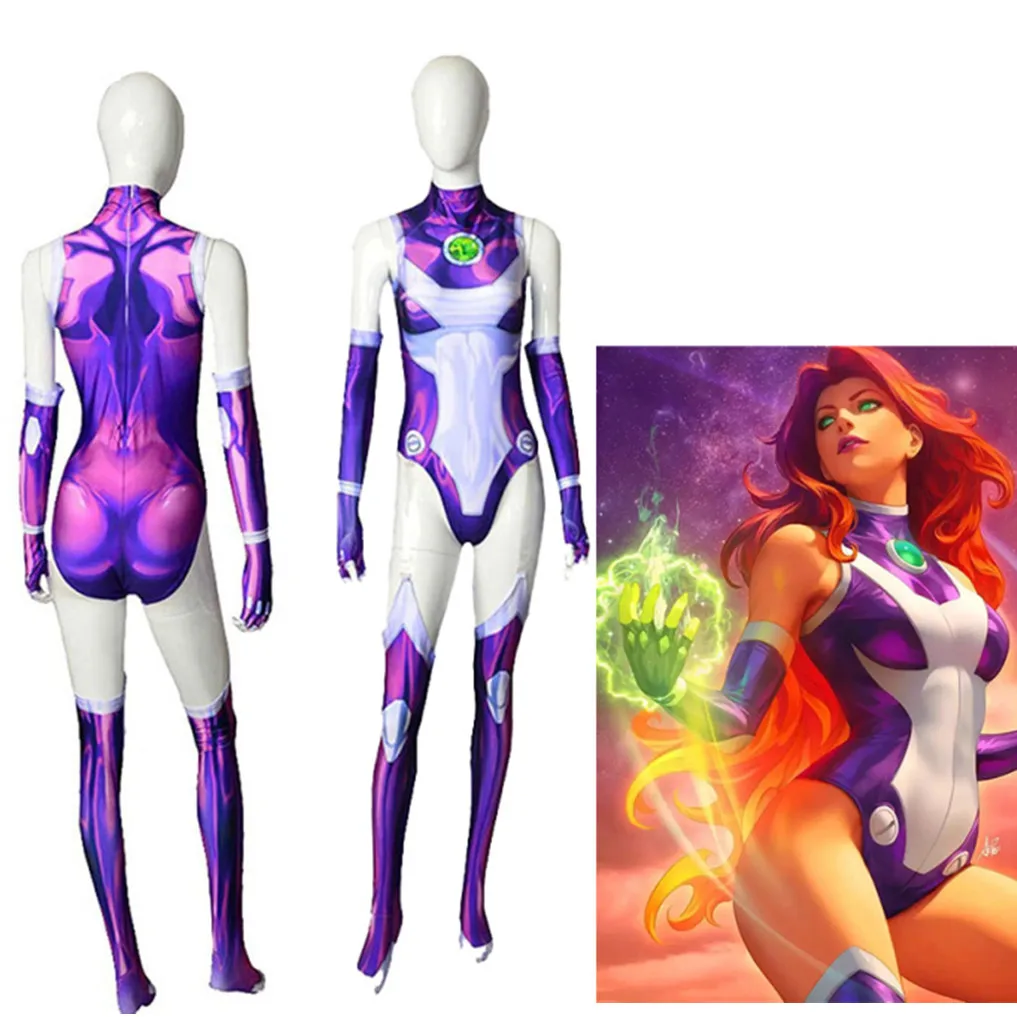 Teen Titans Superhero Starfire Koriand'R Tuta Cosplay Costume Zentai Body Halloween Party Costumes For Women Aldult Kids