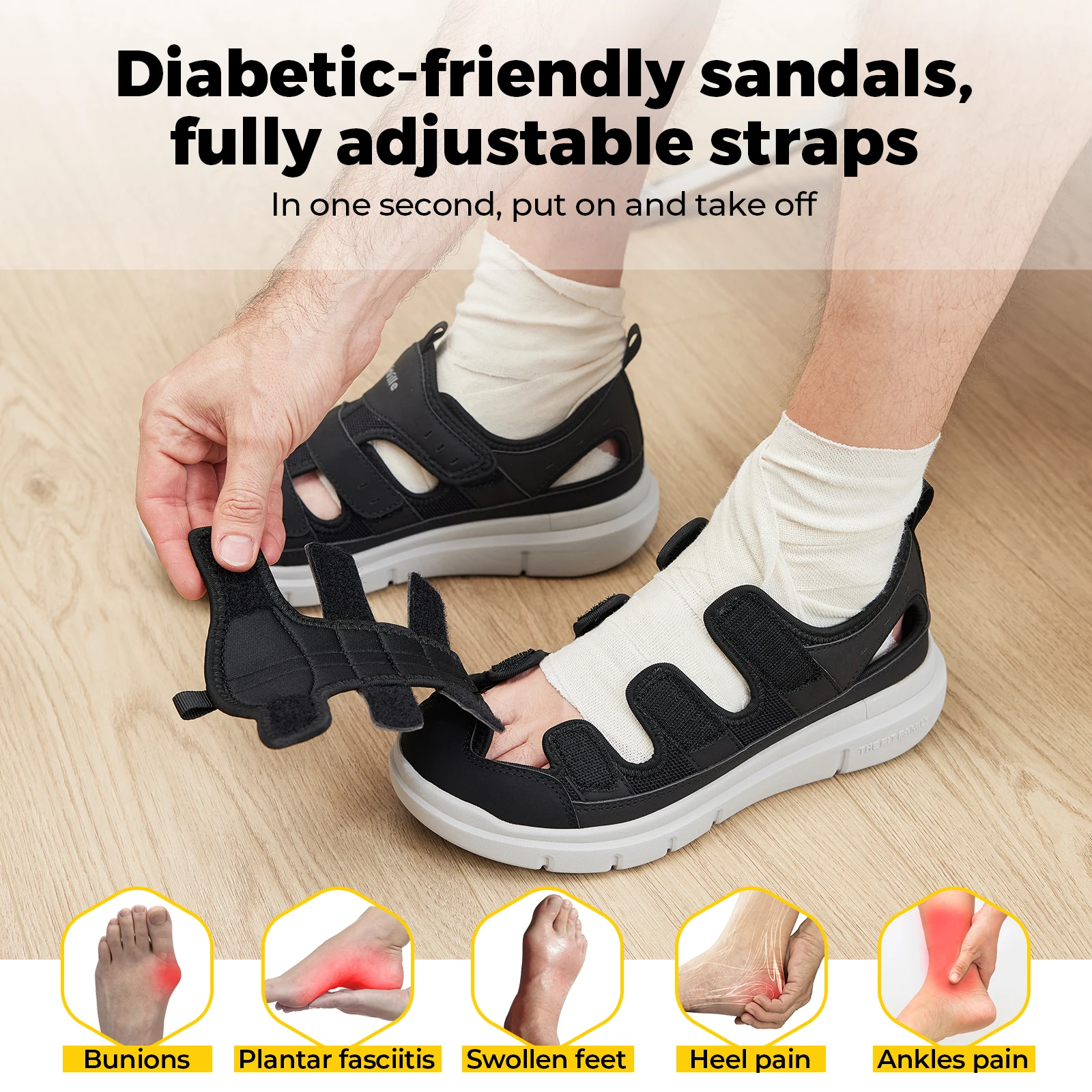 FitVille Men's Sandals Widened Diabetes Shoes Mens Casual Shoes Lightweight for Plantar Fasciitis Arch support Relief Pain leather sandals summer sandals recovery sandals