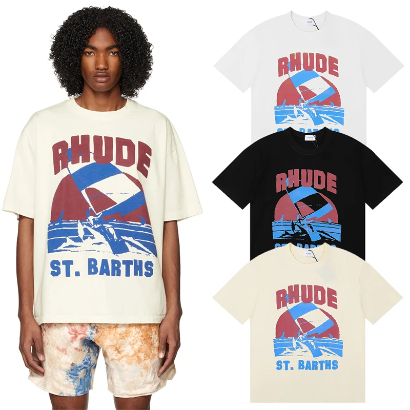 

2023ss Motorsport Letter Printing Classic Top Tee RHUDE Black Women Men's Casual Oversized T Shirt cotton 6