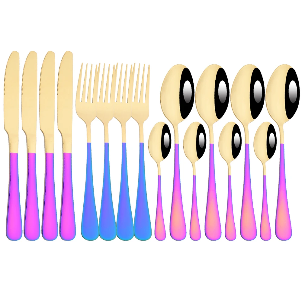 

Colorful Handle Gold 16Pcs Dinnerware Set Stainless Steel Western Cutlery Dinner Knife Fork Spoon Kitchen Tableware Flatware Set