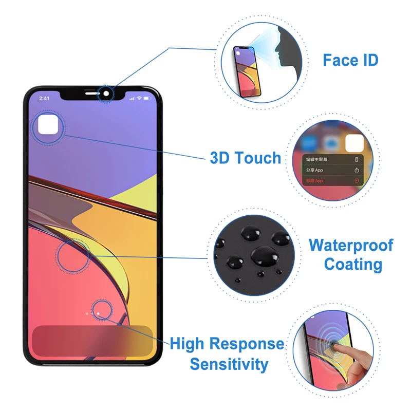 Pantalla LCD de repuesto compatible con iPhone 11 Pro Max 6,5 pulgadas  (modelo A2161, A2220, A2218) 3D pantalla táctil digitalizador de marco de