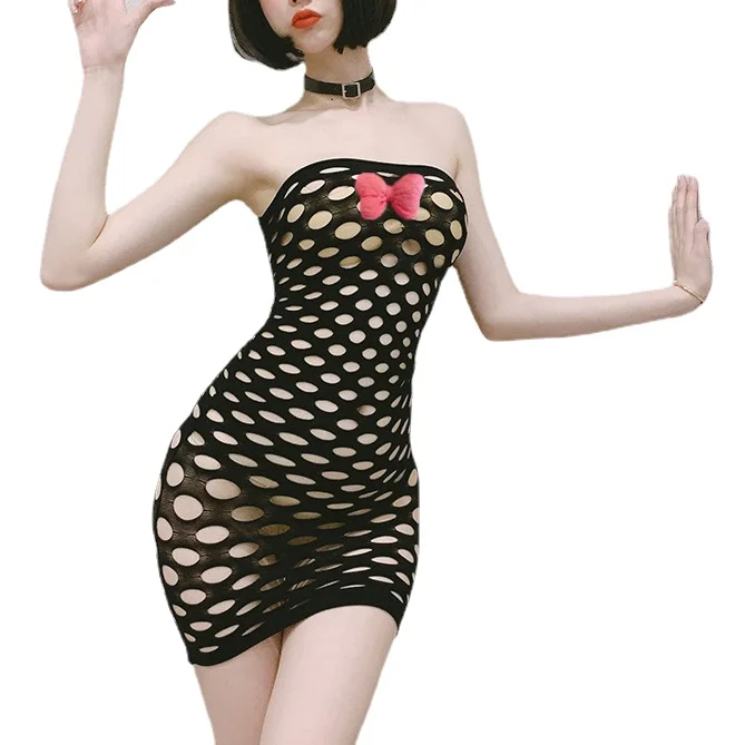 

Lovely Girl Nightdress DIY Pink Bowknot Dress 2024 Women Lingerie Fishnet Babydolls Erotic Underwear Creative Exotic Apparel
