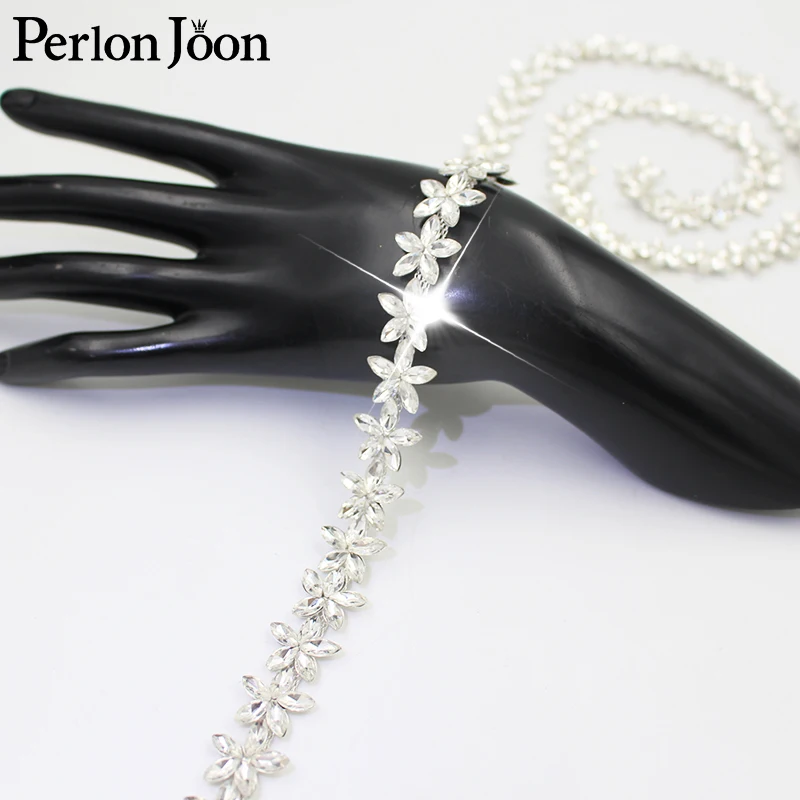 Blume Form Anordnung Silber Glas Strass Trim AB Kristall Kette Hochzeit Kleid Schuhe Dekoration Zubehör ML162 – Detail 6