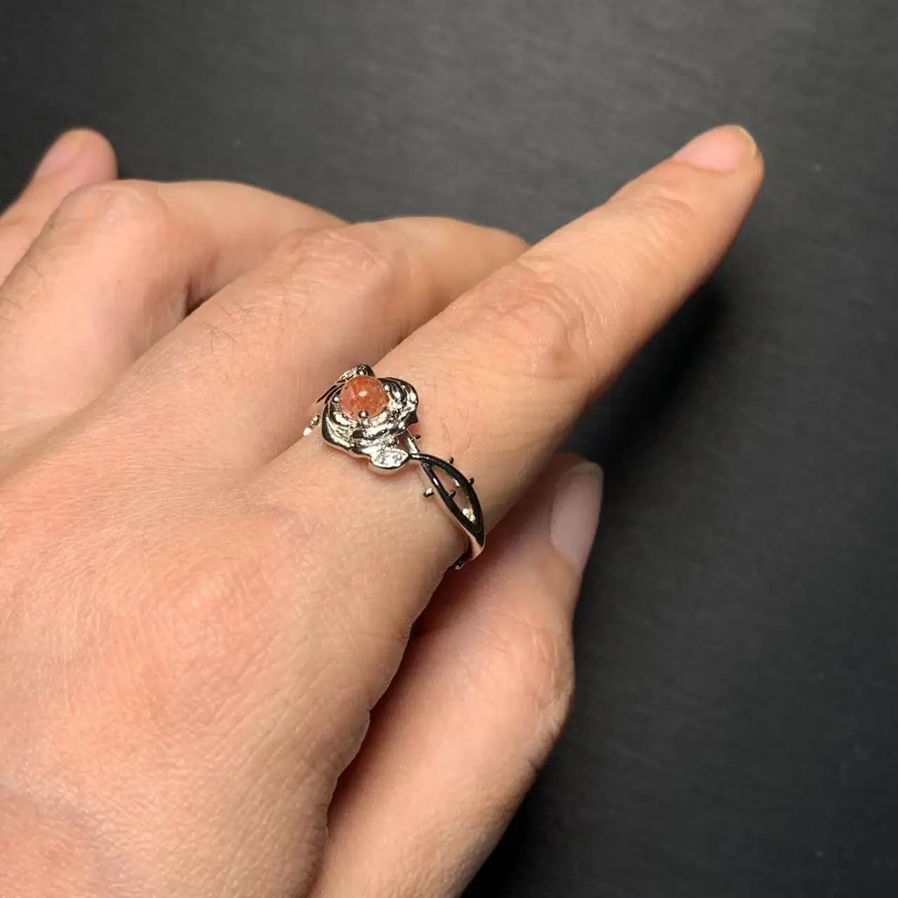 Natural Sanidine Gold Sunstone Ring Adjustable Female Heart ring Jewelry for Women Gift Wholesale High Quality Vintage Fine