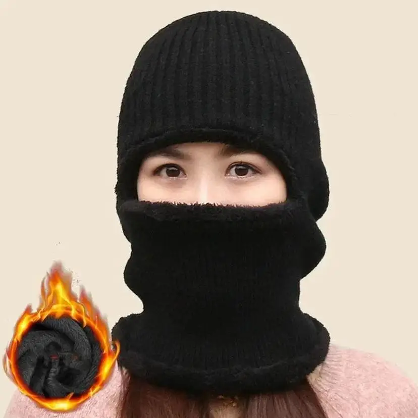 1 Pcs Knitted Hat Knitted Hoodie Thickened Warm Cycling Mask Integrated Velvet Neck And Ear Protection Hat