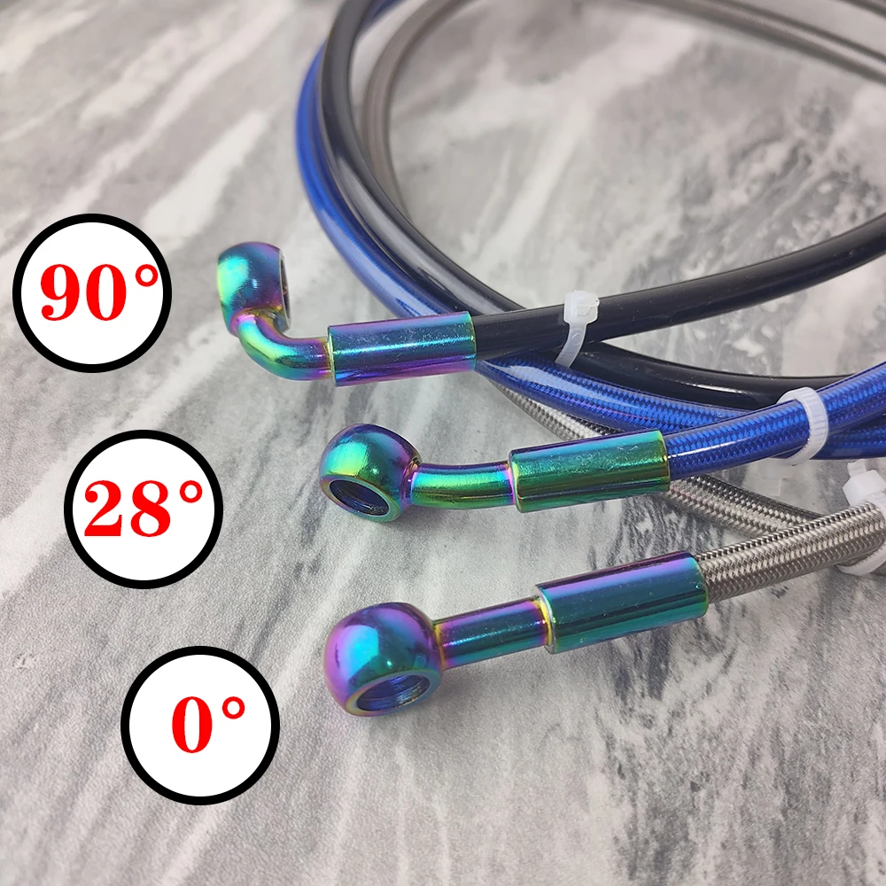 Hydraulic Brake Hose Titanium Gold M8/M10 Banjo Motorcycle Hydraulic Brake Hose Tube Line 30~400cm Cable Pipe Line Steel Mesh Braided Oil Hose ATV