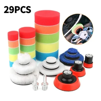 29Pcs/set Car Foam Drill Polishing Pad Kit 1.2/2/3 Inch Buffing Pads Sponge Set Kit M14 Drill Adapter Power Tool Car Polisher 1