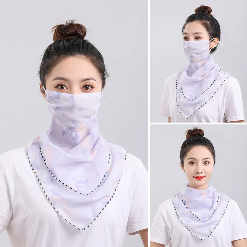 UPF 50+ Sun Protection Face Veil Scarf-Breathable Silk Chiffon Neck Mask for Outdoor Travel Cycling UV Filter Lightweight Cover