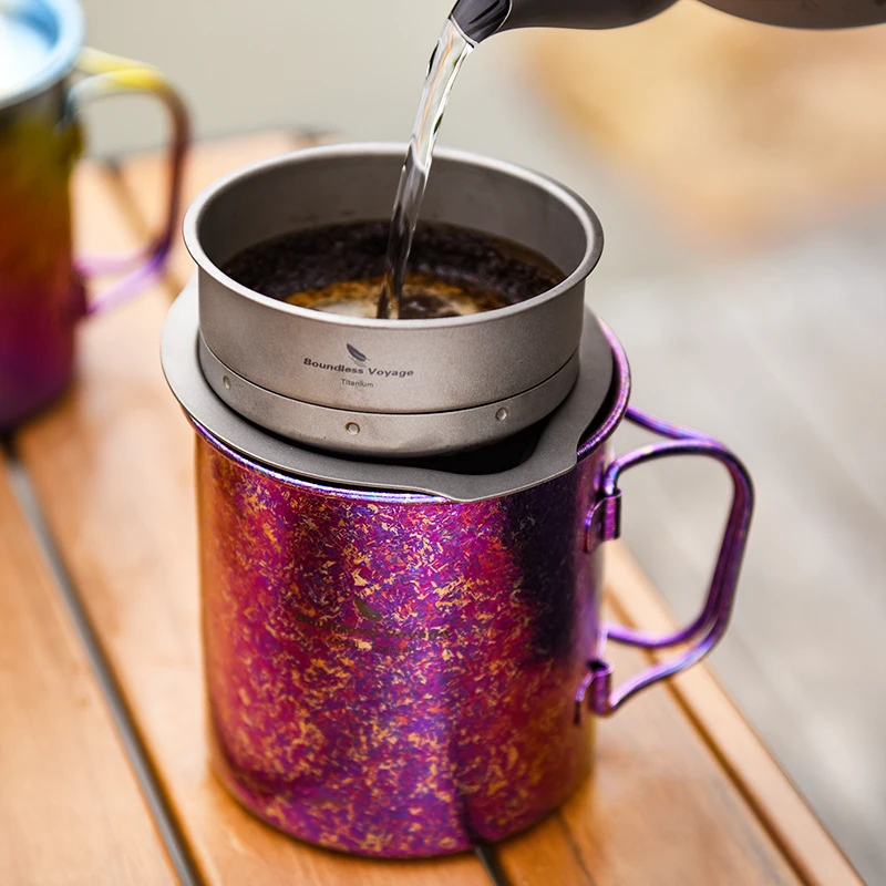 Boundless Voyage Ultralight Titanium Cup with Lid Outdoor Camping Folding Water Tea Coffee Cup Colourful Teacup 15oz Ti3055D