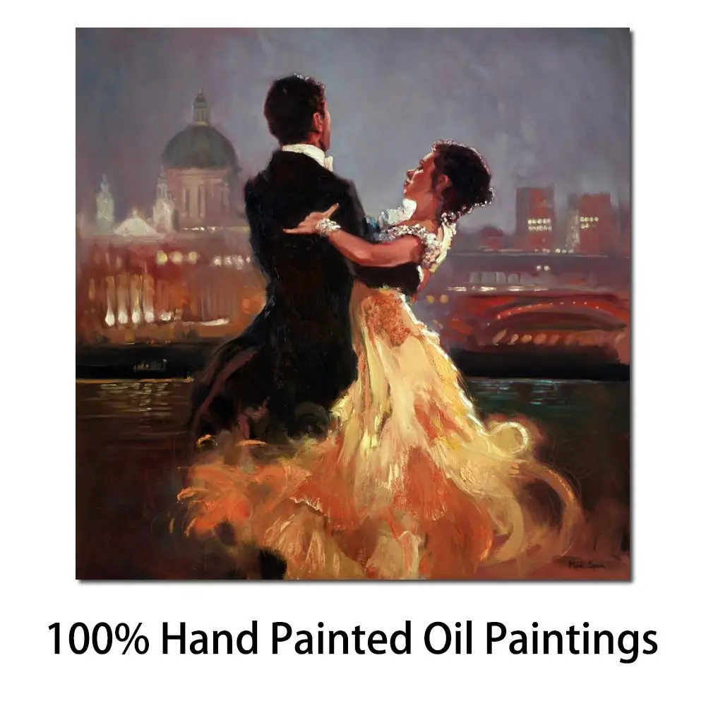 

Figurative Canvas Art Couple Dancers Handmade Cityscape Wall Picture Beautiful Woman Oil Painting Modern Artwork Home Decor