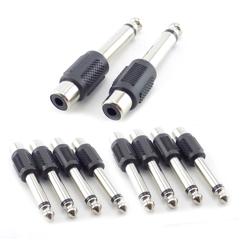 RCA Female Jack to 6.35mm 1/4" Male Mono Plug Audio Adapter Connector for DIY FM Microphone 10Pcs audio conversion cable