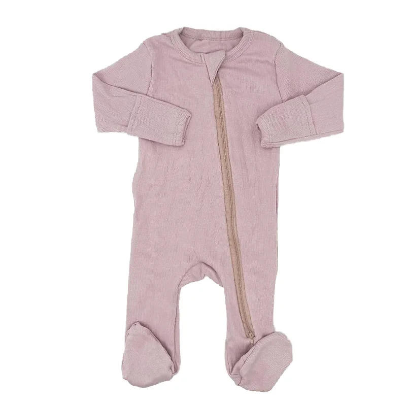 

Baby Girls Clothing Pink Solid Color Ribbed Cotton Long Sleeve O-Neck Sleepers Infant Double Zips Rompers