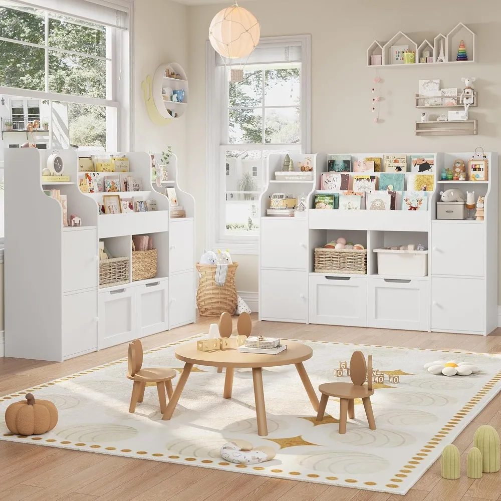 Children's Bookcases Toy Organizers and Storage with 8 Storage Cubbies and 2 Movable Drawers Toy Shelf Organizer 3