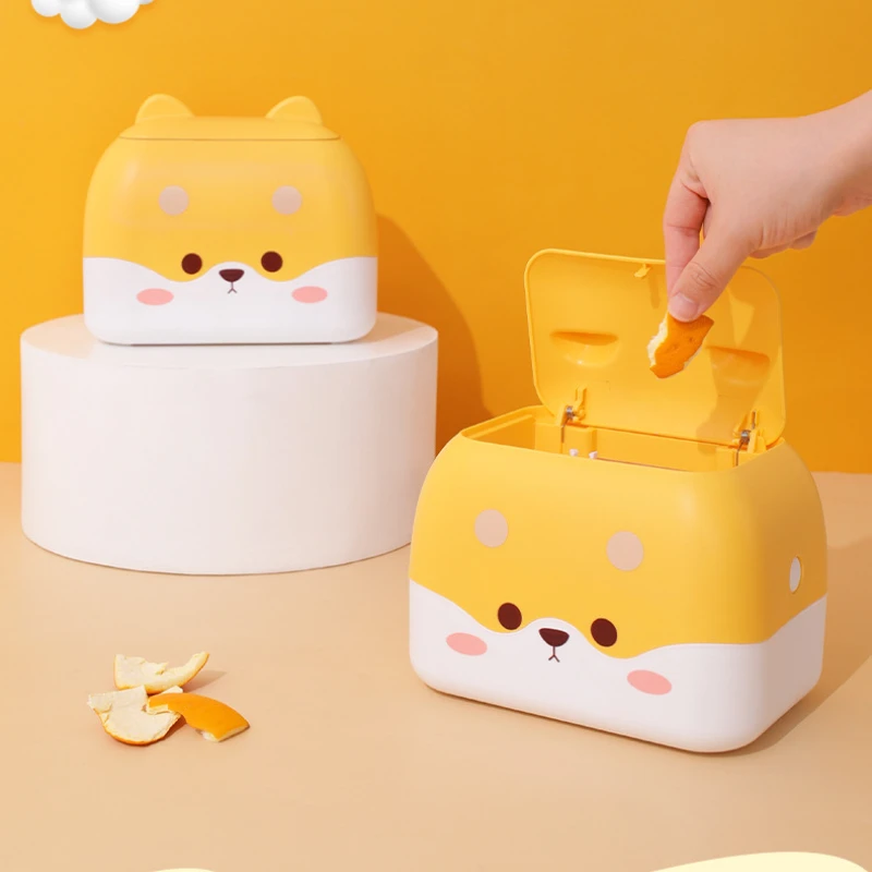 

Double-layer Press Desktop Trash Can Ins with Lid Small Paper Basket Cartoon Cute Storage Box Creative Mini Kitchen Trash Can