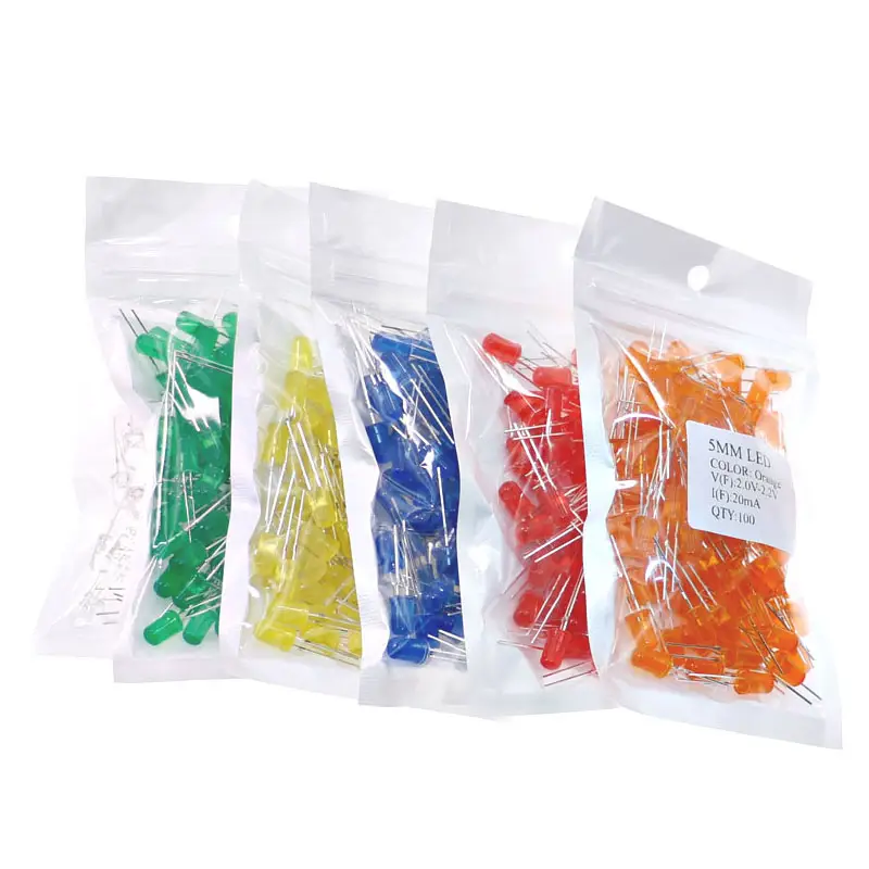 100PCs 5mm LED Diode 5mm assorted kit White Green Red Blue yellow orange pink purple warm white DIY light emitting diode image 1