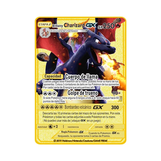 Spanish Pokemon Metal Card Pokémon Letters V VMAX Charizard GX Pikachu cartas  pokemon español Collection Gold Cards Kid Toy Gift