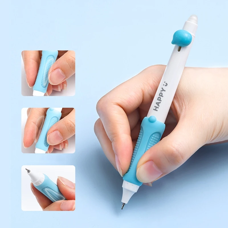 3pcs Happy Beans Gel Pens Set Ergonomical Triangle Grip Erasable Black Color Ink 0.5mm Ballpoint for Writing School A7682 4