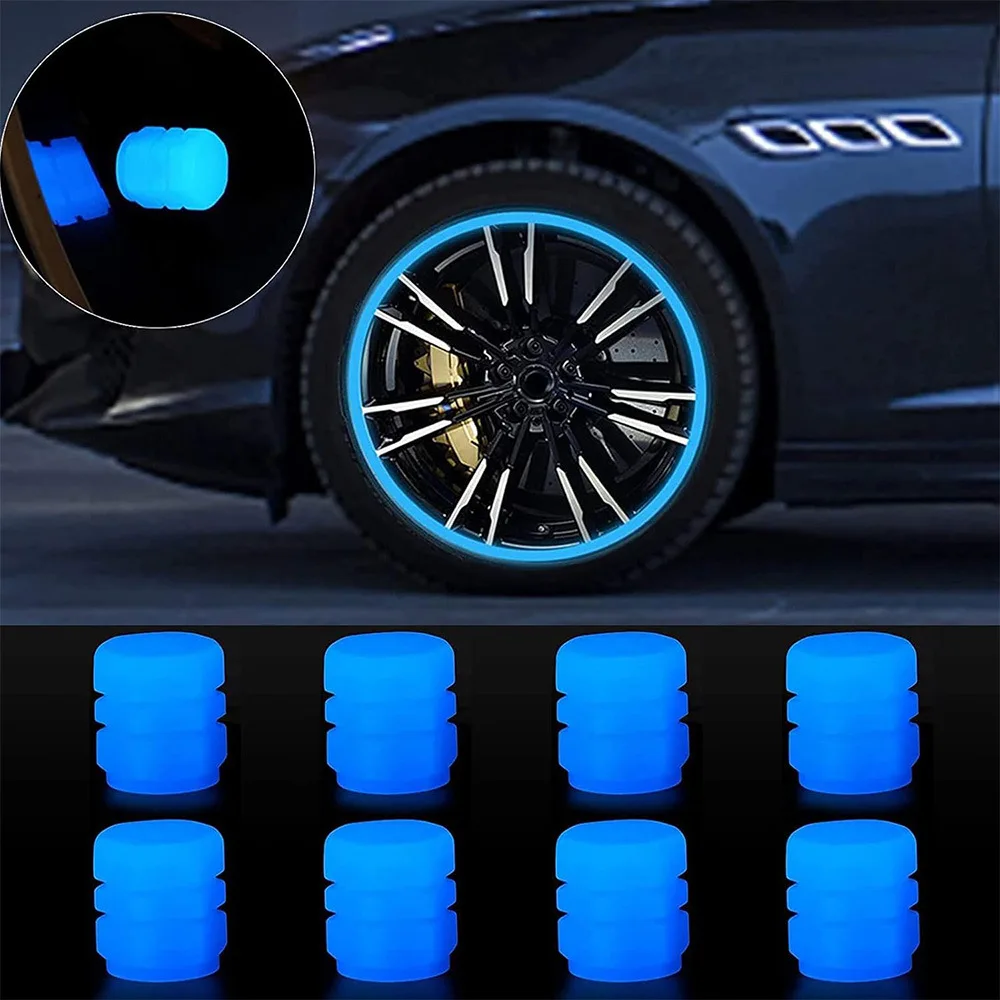 Valve Cap 4pcs Luminous Fluorescent Night Glowing Car Motorcycle Bicycle Bike Wheel Tyre Hub Valve Stem Caps Decors