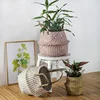 Boho Decor Striped Wicker Storage Baskets Handmade Collapsible Laundry Basket Patchwork Seaweed Flower Belly Garden Flower Pot 6