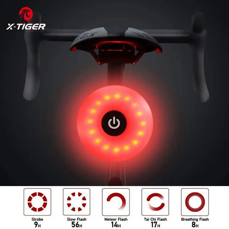 X-Tiger Bicycle Tail Light Waterproof Bike Light USB LED Rechargeable Riding Night Lamp Flashlight Mountain Bike Rear Light