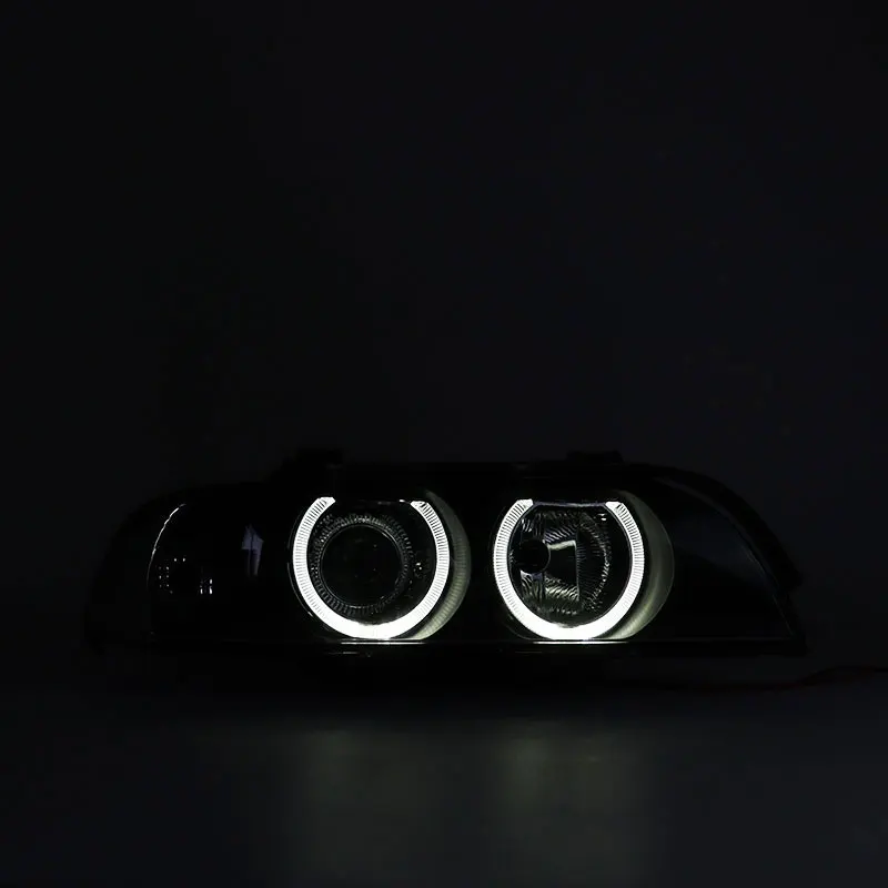Pair Front Headlights For BMW 5 Series 1997-2003 - 525i 528i 530i 540i M5, Driver & Passenger, Halogen Black Housing