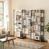 Triple 4 Tier Bookshelf, Bookcase with 11 Open Display Shelves, Wide Book Shelf Book Case for Home & Office, Rustic Brown 2