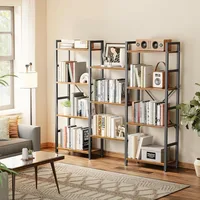 Triple 4 Tier Bookshelf, Bookcase with 11 Open Display Shelves, Wide Book Shelf Book Case for Home & Office, Rustic Brown 2