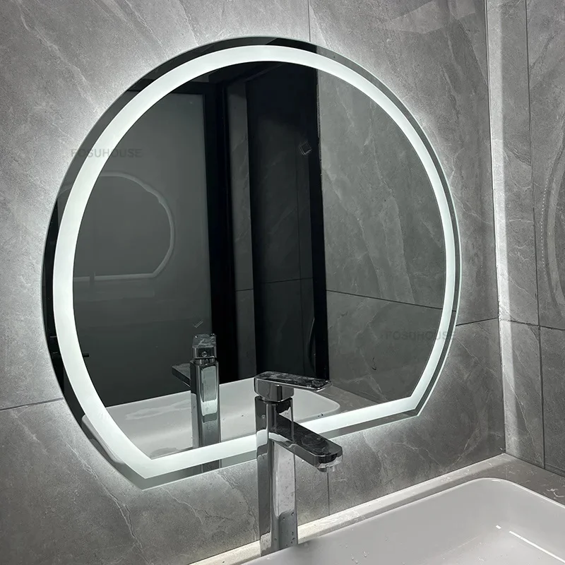 Description Picture 3 of itemNordic Semicircular Smart Bathroom Mirrors Home Touch Screen Bath Mirrors with LED Light Minimalist Vanity Mirror for Bathroom