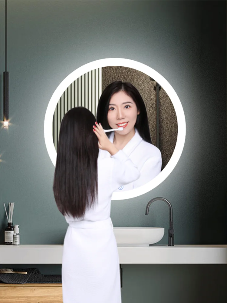 

70cm Round Makeup Mirror Led Bathroom Mirror Defogging Waterproof Brightness Adjustment Easy to Install Wall Hanging