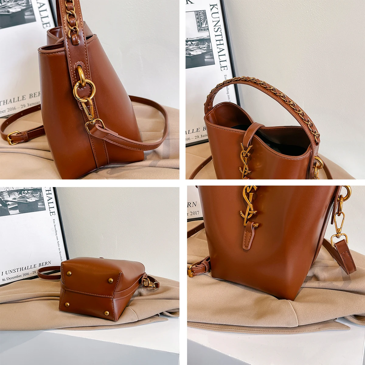 حقيبة كتف كلاسيكية بتصميم دلو، محفظة كروس كلاسيكية...