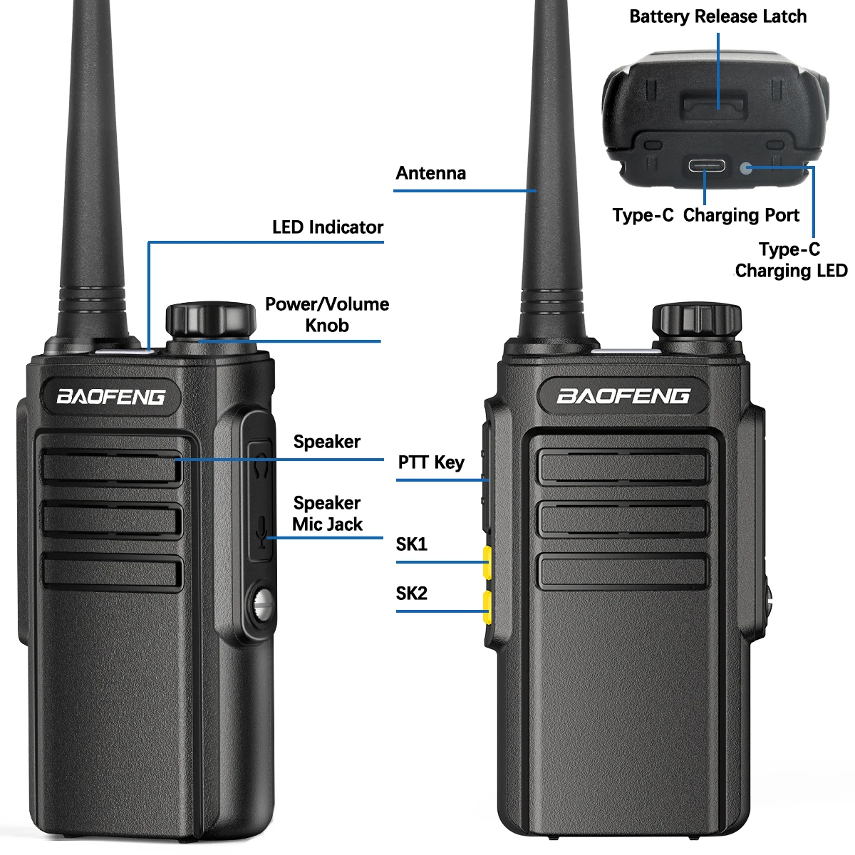 2PCS Baofeng GMSK Digital W31D Walkie Talkie Encrypted Call Noice Reduction HD Radio  Type-C Charger UHF Two Way Radio BF-888s 5