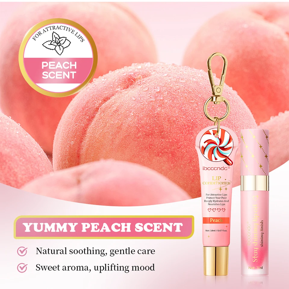 Description Picture 5 of itemLip Gloss Combo Set Bad Babe Peach and Clear with Keychain Long Lasting Hydration Moisturizing Nourish Plumper Makeup Set