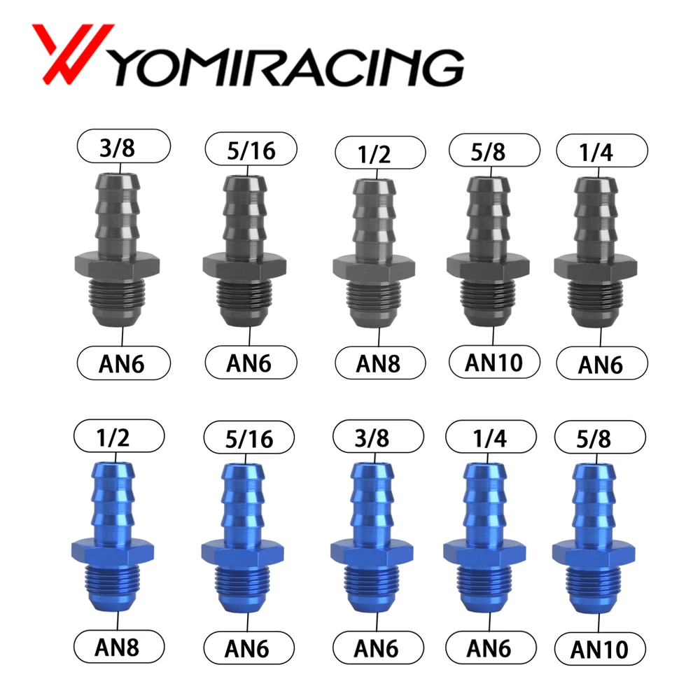 

6AN 8AN Male Flare to 3/8 5/16 1/2 Hose Barb Straight Fitting Adapter AN6 3/8" AN6 5/16" AN8 1/2" Push Lock Aluminum Black