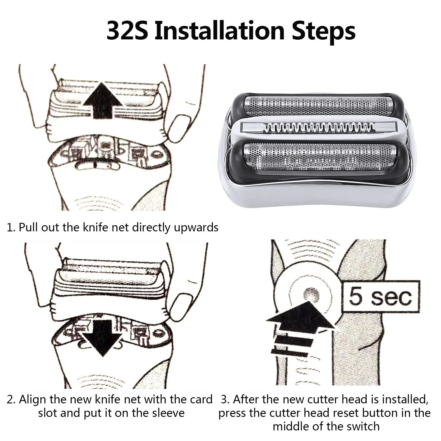 32S Replacement Head Fit For Braun 3 Series electric shaver 300S 301S 310S 5408 razor electric shaver head