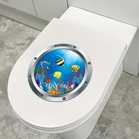 3D Sea World Toilet Stickers Bathroom Toilet Lid Decorative Wall Stickers Home Decoration Waterproof Vinyl Bathroom Accessories 5