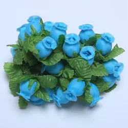 Set of 12 Mini Silk Rose Bouquets for Decorative Crafts and Home Décor (Blue)
