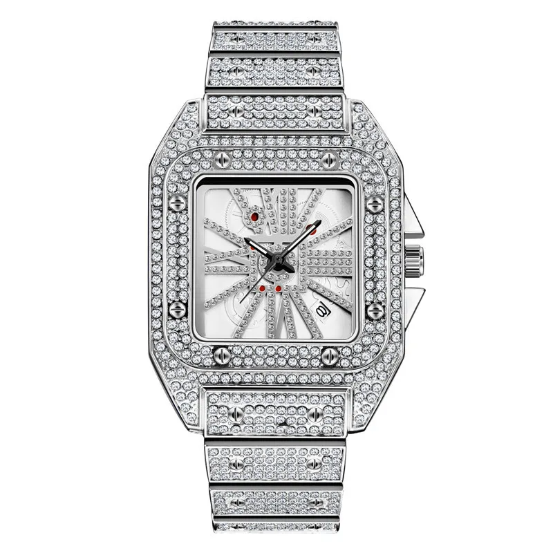 

New Hip Hop Men's Watches Luxury Diamond Iced Out Square Calendar Quartz Wristwatches Male Clock Relogio Masculino Drop Shipping