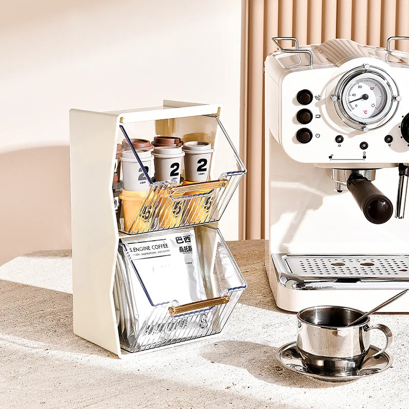 

Tea Bag Storage Box Tea Capsule Coffee Lemon Slices Storage Transparent PET Double Layer Multifunction Desktop Storage Creative