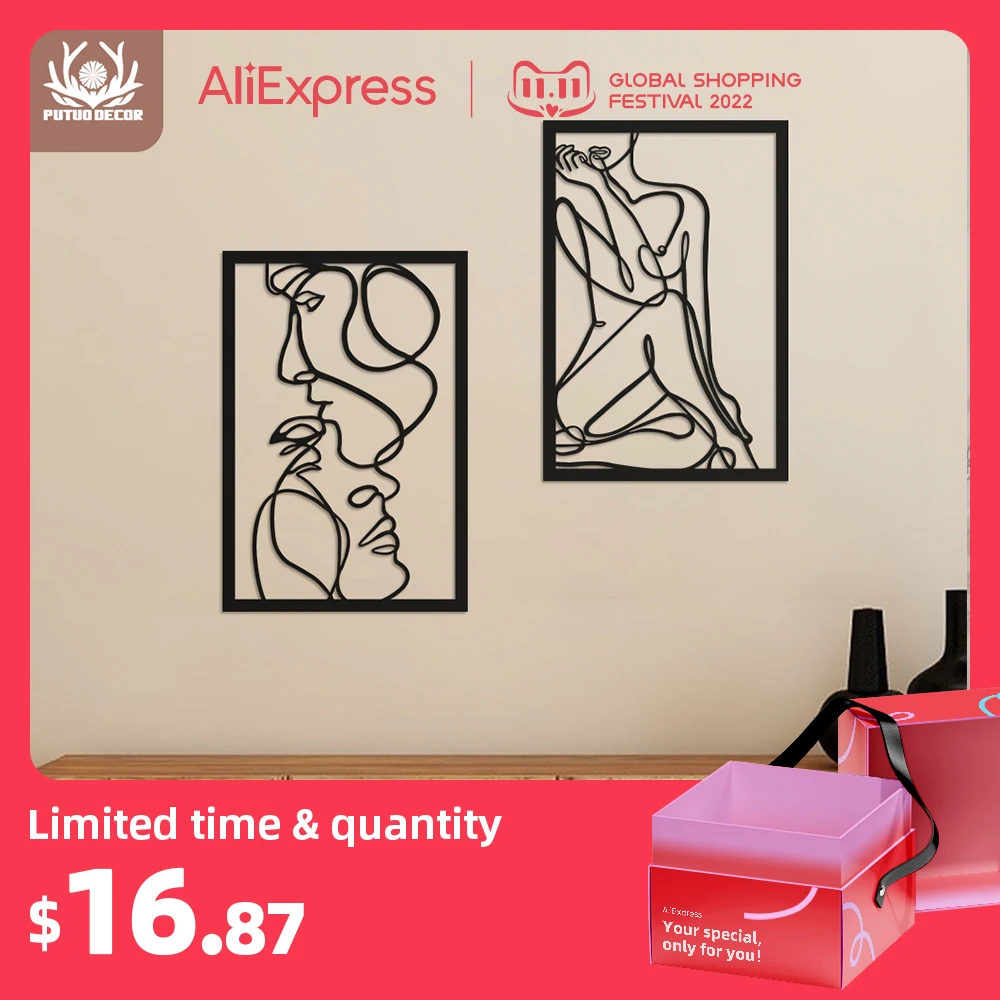 Putuo Decor Woman Face Lin Wall Art Female Body Wall Artwork Minimalist