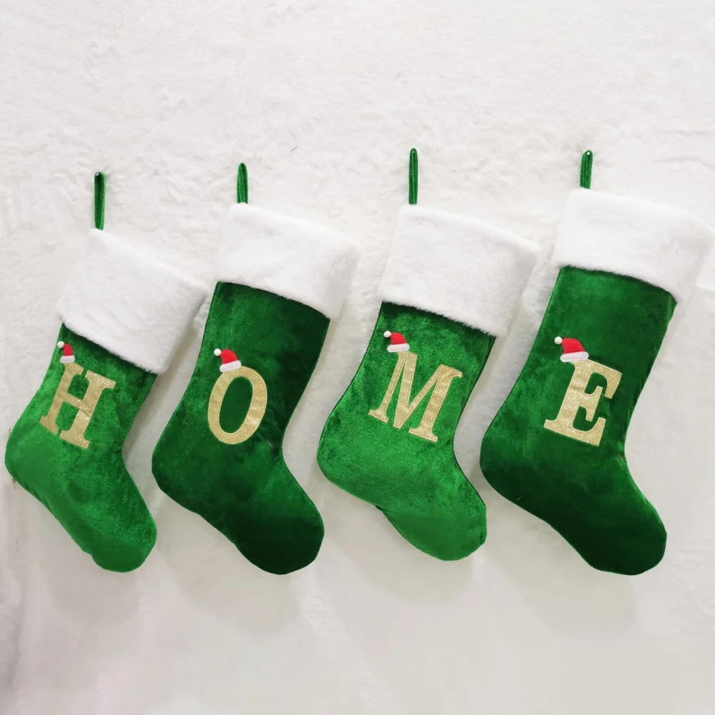 Christmas Socks Letter Embroidered Hanging Knit Stocking Christmas Pendent for Festive Holiday Decorations