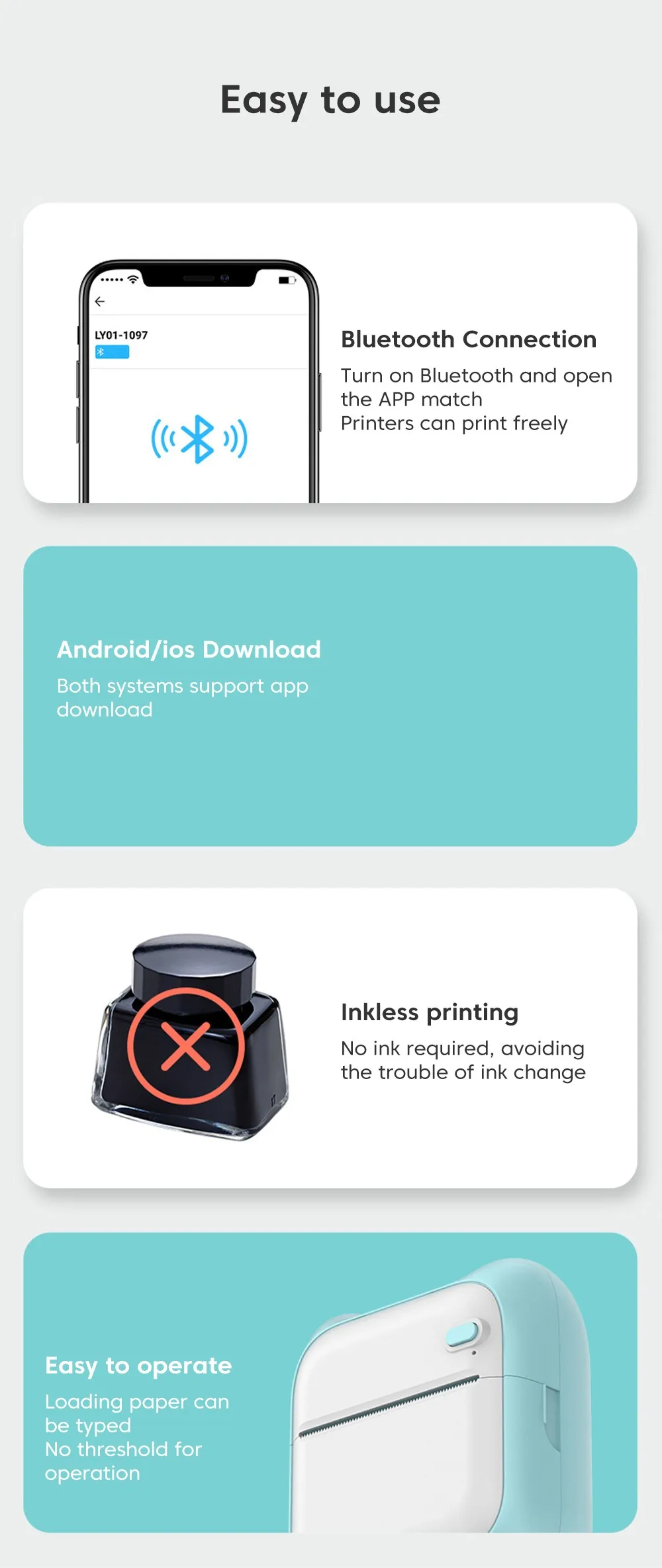 inkless bluetooth imprimora portatil adesivo papel 57mm para android ios 200dpi