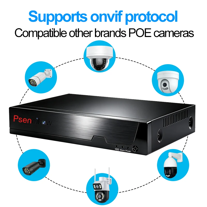 Psennikow Tuya NVR H.265 4CH Smart PoE 8MP Security IP Camera Video Surveillance CCTV System Remote Viewing Network Recorder 4