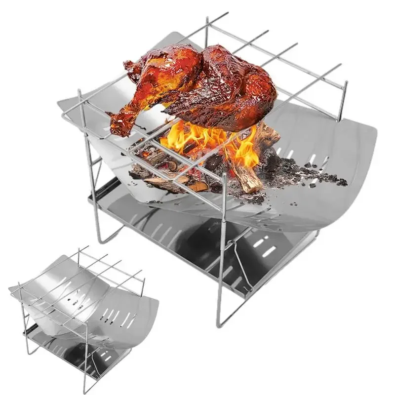 

Firewood Stove Mini BBQ Rack Outdoor Fire Pit Portable Wood Stove Camping Folding Campfire Grill Stainless Steel Burner for Camp