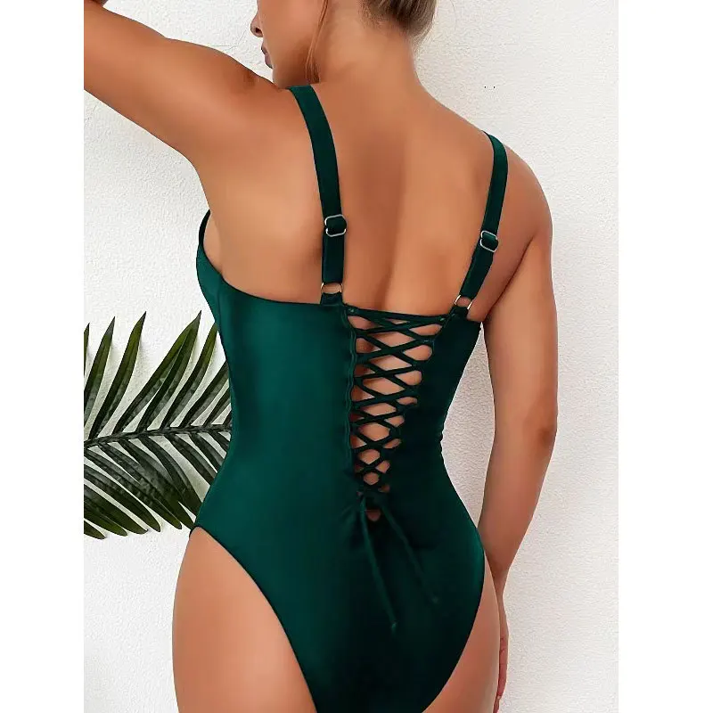 Women Sexy Black Strapped Swimwear Summer Backless Cross One Piece Swimsuit Monokini Hollow Summer Beach Bathing Suits