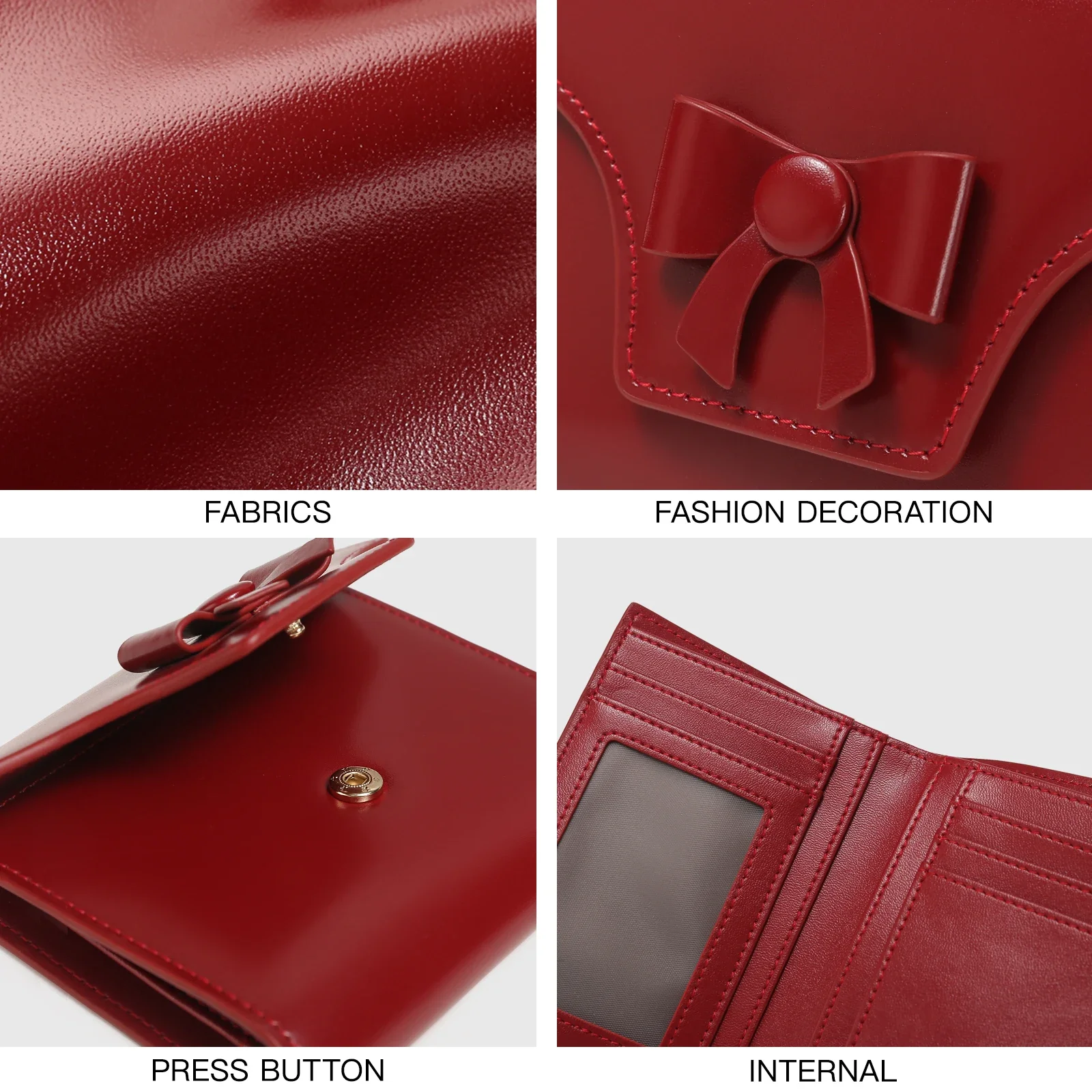 Jeiento Women's Trifold Leather Wallet With Coin Pocket & Phone Holder – Cherry-Black Large Clutch Purse - View #6